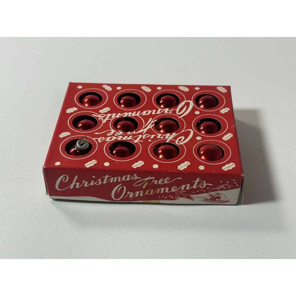 Vintage 12 Red Glass Christmas Tree Ornaments Miniature 1950s?